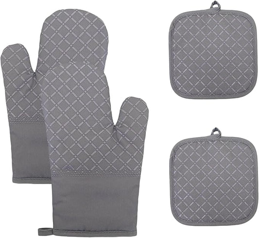 Oven Mitts and Pan Racks 4-Piece Set, Extended Kitchen Oven Mitts and Pan Racks, Heat Resistant 500 °F, Silicone Non-Slip Surface for Baking and Cooking (Grey) by Unknown