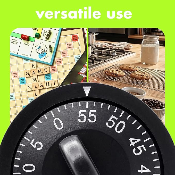 60 Minute Wind Up Timer, Visual Mechanical Timer, from 0 to 60 Minutes, for Kitchen, Hair Color Processing, Tanning Time, Kids' Home and Classroom Activities or Timeouts, Black - Image 6