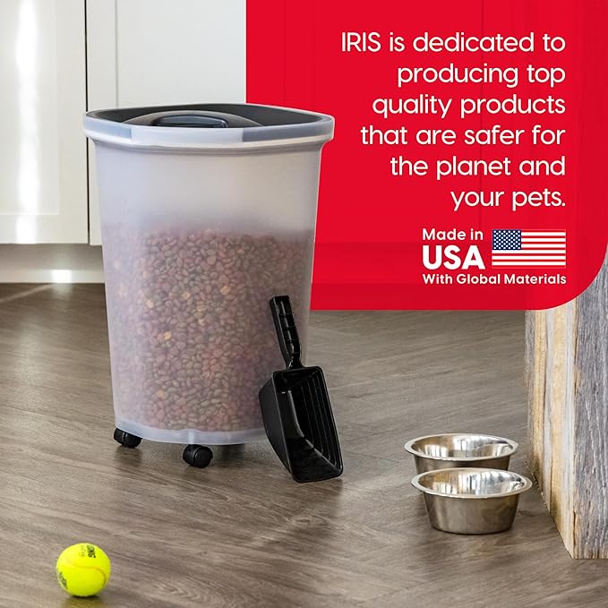 IRIS USA Pet Food Storage Container 25 lbs, Premium 60% Improved Airtight Seal with Air Valve, 2 Cup Scoop, Removable Wheels, Easy to Open - Made in the USA, Black - Image 8