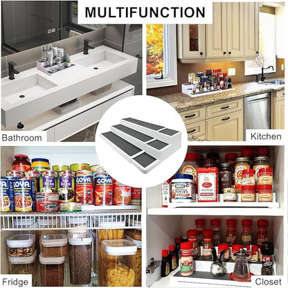 CiWiVOKi 3 Tier Expandable Spice Rack Organizer, Plastic Spice Rack, Adjustable Length 14.6In-25.8In, Non-Skid Tiered Spice Shelf Organizer for Kitchen Cabinet, Cupboard, Pantry, White/Grey - Image 6