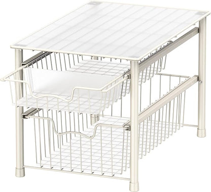 Simple Houseware Stackable Sliding Basket Organizer Drawer, White, 2-Tier