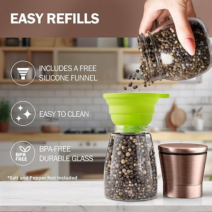Home EC Original Copper Salt and Pepper Grinder Set of 2 - Adjustable Ceramic Grinder - Glass Salt and Pepper Shakers With Funnel and Ebook - Kitchen Spice Mill - Copper Kitchen Accessories - Image 3
