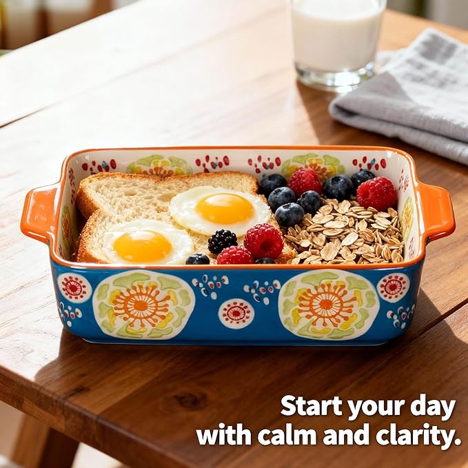 Ceramic Baking Dish Set of 2, 3QT & 1.2QT Stoneware Casserole Dishes for Oven, Rectangular Bakeware with Handles, Oven Safe 480°F, Microwave Dishwasher Safe, Lasagna & Brownie Pan - Ocean Blue