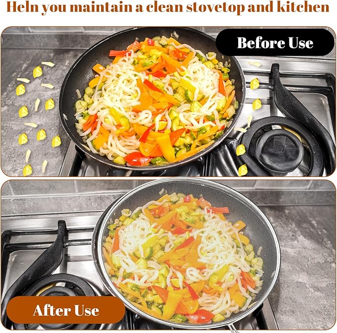 8.3Inch Grease Splatter Screen, Stainless Steel Splatter Screen for Frying Pan with Wood Handle Grease Splatters Guard Hot Oil Splash Protector Cover Oil Splash for Kitchen Cooking Supplies - Image 8