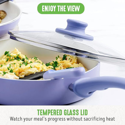 GreenLife 16 Piece Nonstick Cookware Set, Soft Grip Non-Toxic PFAS-Free Ceramic Pots & Pans, Dishwasher & Oven Safe, Frying, Sauce, Utensils, Glass Lids, Stay-Cool Handles, Wobble Free, Periwinkle - Image 10