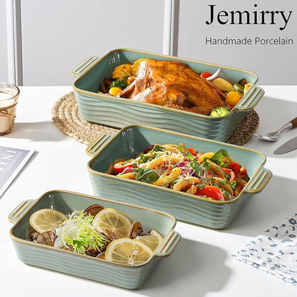 Ceramic Baking Dish Set of 3, Casserole Dishes for Oven, Square Porcelain Bakeware Set with Handles, Lasagna Baking Pan for Cooking, Perfect for Baking and Serving, Housewarming, Halloween, Thanksgiving, Christmas, New Year- Green - Image 6