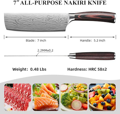 Sunnecko Japanese Nakiri Knife 7 Inch - Carbon Steel Chef Knife Vegetable Cleaver with Sheath, Kitchen Gift for Home Cooks, Professional Kitchen Knife Gift Box - Image 8