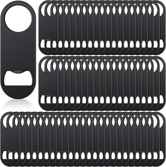 Remerry Bottle Openers Stainless Steel Flat Bottle Opener Bulk 3.4 x 1.3 Inches Bartender Beer Key Soda Can Mini Speed for Kitchen, Bar or Restaurant (Black,100 Pcs) by Remerry