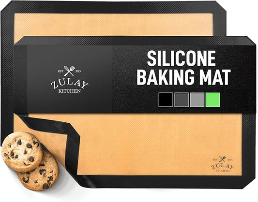 Zulay Kitchen Silicone Baking Mat 2-Pack (16.5"x11.6") – Reusable Nonstick Silicone Baking Sheets for Oven, Pastry, Cookies & More – Easy to Clean, Heat Resistant (Black)