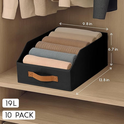 Homsorout Fabric Storage Bins for Organizing - 10 Pack Large Trapezoid Collapsible Storage Bins with Front Handle, Closet Organizers and Storage for Bedroom, Home Shelves, Small Spaces, Black - Image 2