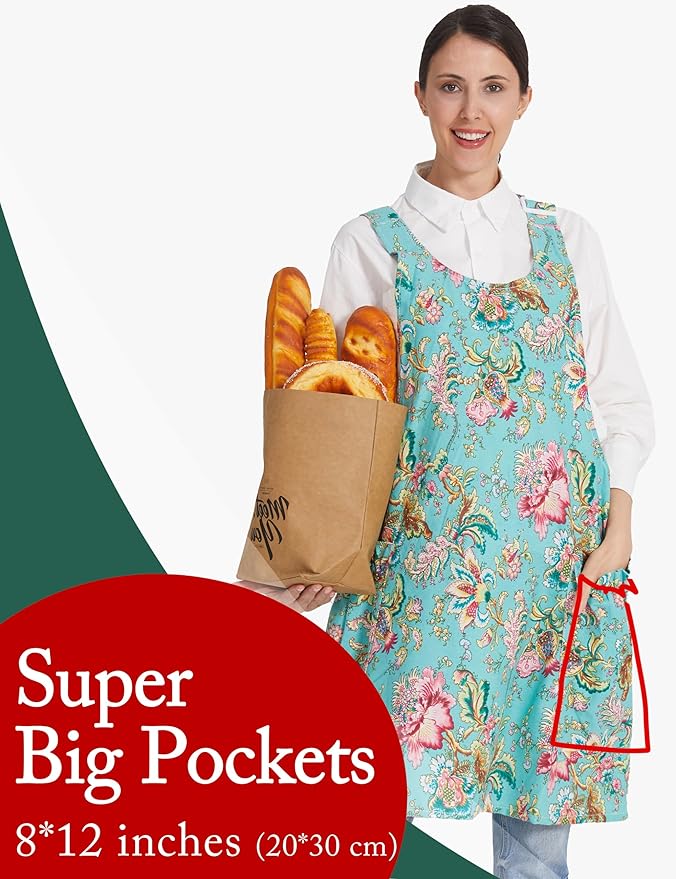 Cozy Adjustable Cross Back Aprons for Women with Pockets Cotton Linen Cooking Kitchen Baking