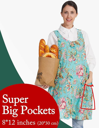 Cozy Adjustable Cross Back Aprons for Women with Pockets Cotton Linen Cooking Kitchen Baking