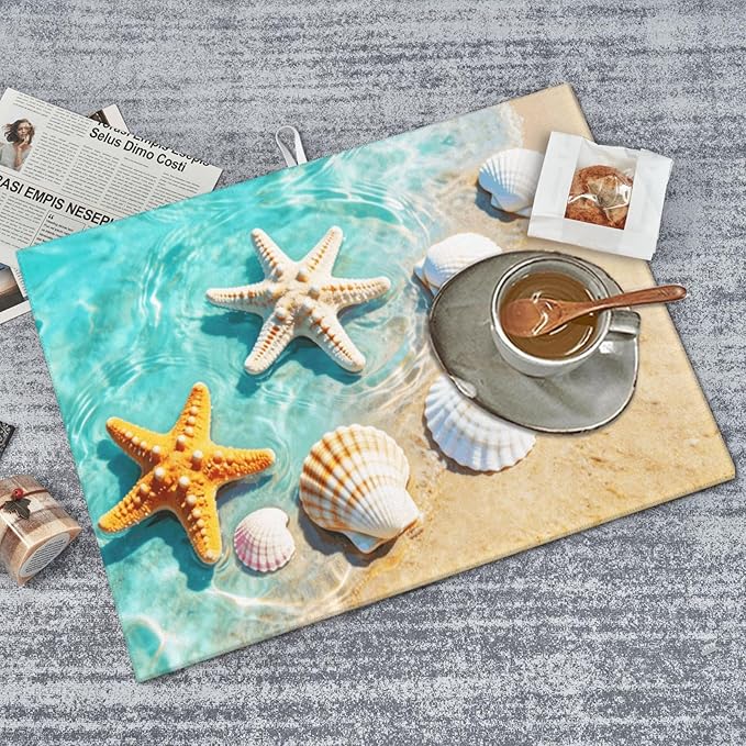 Ocean Sea Dish Drying Mat for Summer Kitchen Counter, Microfiber Absorbent Beach Dish Draining Mat Extra Large 18"x24" - Image 6