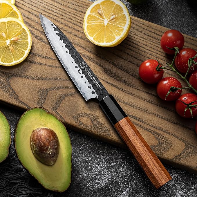 FAMCÜTE 5 inch Japanese Paring Knife, Hand Forged 5 Layers 9CR18MOV High Carbon Steel Professional Kitchen Small Knife With Rosewood Handle As a Warm and Beautiful Gifts for Mom/Dad - Image 2