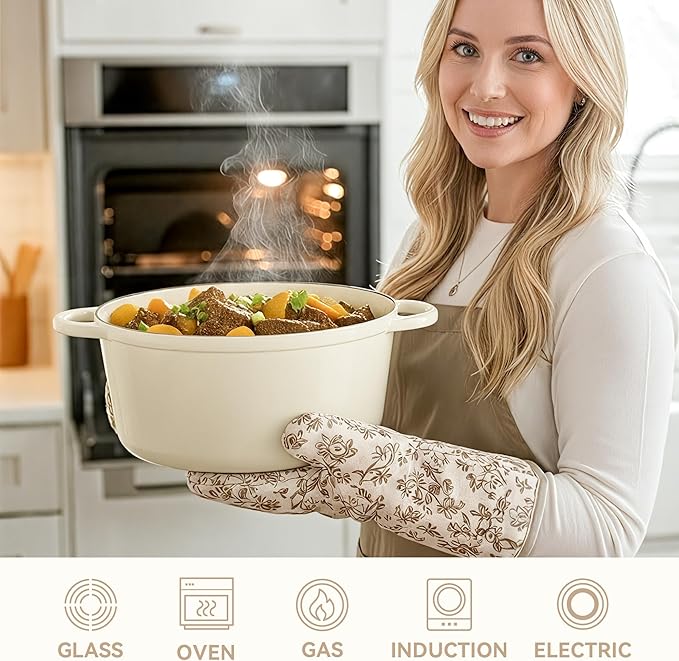 6.5 Quart Dutch Oven Pot with Lid, Non Stick Enameled Cast Iron Dutch Oven for Bread Baking, Heavy-Duty, Oven Safe Ceramic Cookware Up to 500°F for Baking, Braising, Stews, Roasting, Beige - Image 5