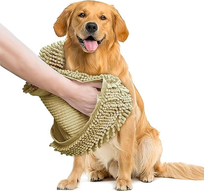 Muddy Mat Doggy Dryer, Highly Absorbent Microfiber Washable Dog Shammy Quick Drying Towel Absorber - Extra Soft Plush Wrap Chenille Bath Towels to Dry Soggy Large Pets & Small Puppy-Beige 15"x38" by MuddyMat%C2%AE