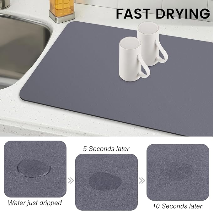 WISELIFE Dish Drying Mat Super Absorbent Drying Mat Large Dish Drying Mats for Kitchen Counter Easy Clean Dish Mat Kitchen Drying Mat16"x 24" Classic Grey - Image 4