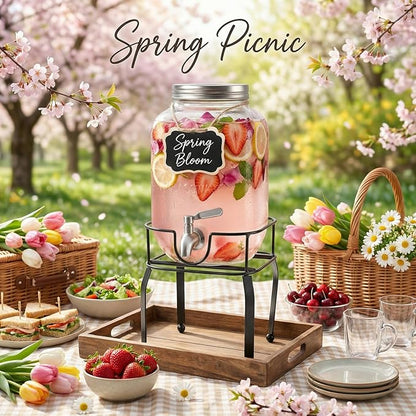 1 Gallon Glass Drink Dispensers For Parties,Beverage Dispenser with Stand,304 Stainless Steel Spigot Leakproof,Lemonade Dispenser for Sun Tea, Homemade Juice - Image 2
