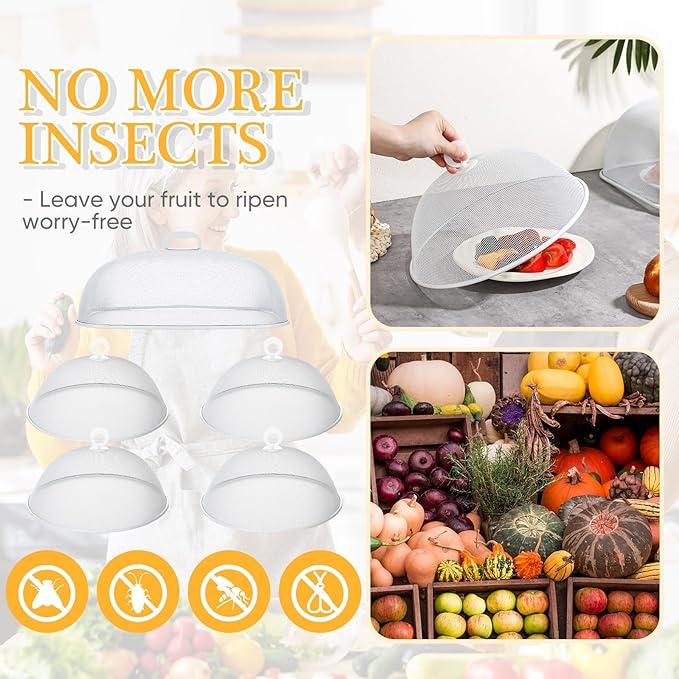 Hicarer 8 Pcs Metal Mesh Screen Food Cover for Outdoors Set Including Extra Large 18.5 in Mesh Food Tents for Outdoor Pcs 11 in Large Dome Picnic Covers (White) - Image 6