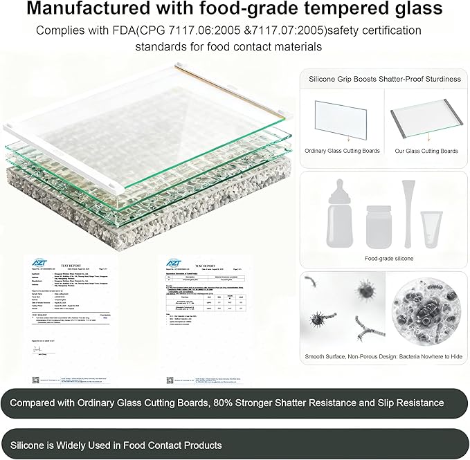 2Pcs Glass Cutting Boards for Kitchen(12x16" & 12x8"),Clear Tempered Glass Paired with White Silicone Grip,No Scratches/Microplastic-Free/Non Toxic,Excellent Gift for Mother's Day and Father's Day