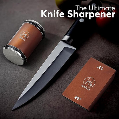 Rolling Knife Sharpener with Diamond and Ceramic Discs, Kitchen Knife Sharpener with 15° & 20° Magnetic Angles, Strong Knife Sharpening Kit (Brown) - Image 5