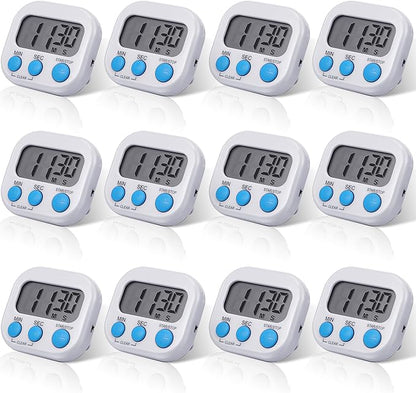 Weewooday 12 Pcs Digital Kitchen Magnetic Timer Bulk Classroom Count up Countdown Timer Large Digits Egg Loud Alarm Cute Desk Stopwatch for Teacher Kids Cooking Office(White,Stylish Style)