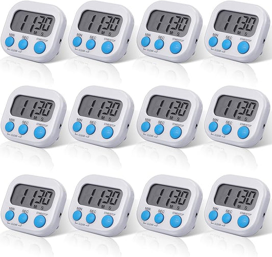 Weewooday 12 Pcs Digital Kitchen Magnetic Timer Bulk Classroom Count up Countdown Timer Large Digits Egg Loud Alarm Cute Desk Stopwatch for Teacher Kids Cooking Office(White,Stylish Style)