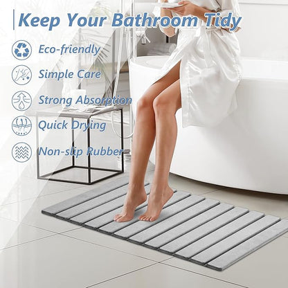 AWW Foldable Stone Bath Mat, Quick Dry Diatomaceous Earth Bath Mat with Non-Slip Mat, Super Absorbent, Easy to Clean, Compact for Small Bathrooms, 31.5 x 15.7, Light Grey - Image 8