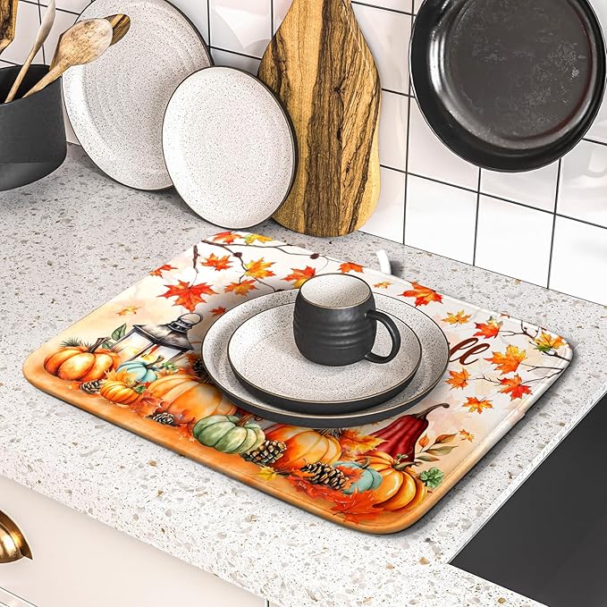 Happy Fall Dish Drying Mat - Cute Hedgehog Absorbent Drying Pad for Kitchen Counter - Image 5