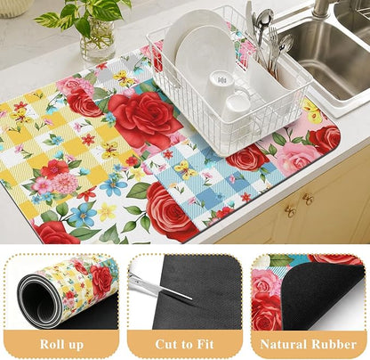 Kitchen Countertop Dish Drying Mat,Super Absorbent Coffee Bar Mat for Maker Espresso Machine, Anti-Slip Accessories for Kitchen Countertops 24x18 Inch