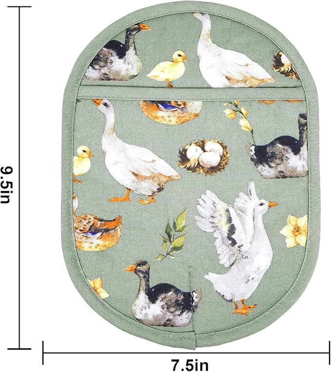 Pot Holders Set of 2 with Transparent Clear Silicone Shell and Nice Duck Flower Cotton Lining, Heat Resistant to 500 F Kitchen Oven Gloves Pot Holder for Cooking (Wathet Blue, Potholders) - Image 2