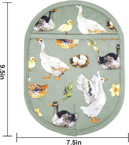 Pot Holders Set of 2 with Transparent Clear Silicone Shell and Nice Duck Flower Cotton Lining, Heat Resistant to 500 F Kitchen Oven Gloves Pot Holder for Cooking (Wathet Blue, Potholders) - Image 2