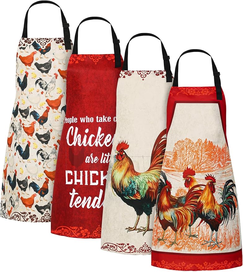 Geetery 4 Pcs Chicken Aprons for Women Rooster Print Apron Waterproof Adjustable for Kitchen Cooking by Geetery