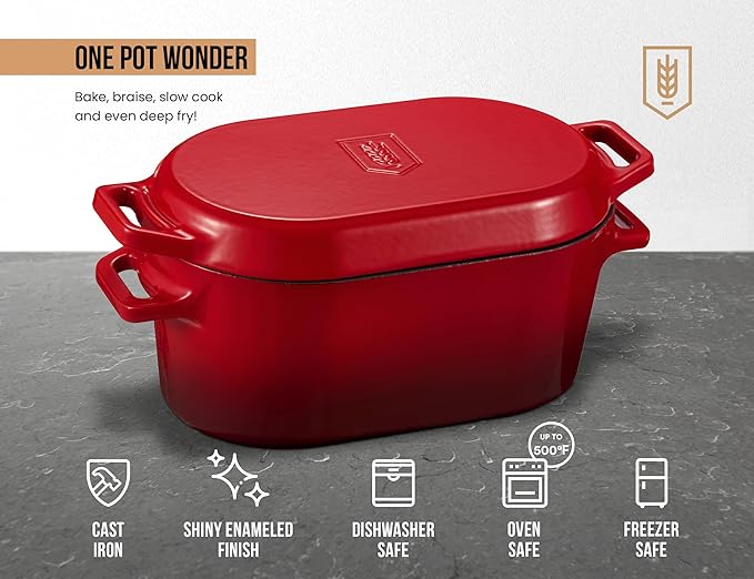 Kook Dutch Oven, for Bread Baking, Sourdough Loaf Pan, Dual Handles, Enameled Cast Iron, with Sling, Dishwasher Safe, Oven safe 500F, 3.4 Qt, Cherry Ombre - Image 7