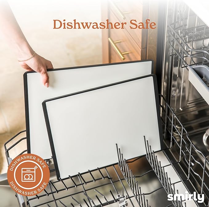 SMIRLY Plastic Cutting Board Set with Holder 3 Pieces, Non-Slip Dishwasher Safe Chopping Boards for Kitchen, Black & White - Image 4