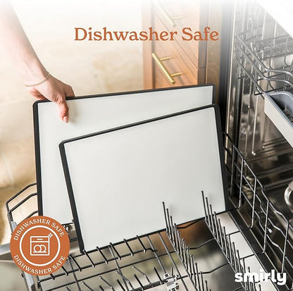 SMIRLY Plastic Cutting Board Set with Holder 3 Pieces, Non-Slip Dishwasher Safe Chopping Boards for Kitchen, Black & White - Image 4