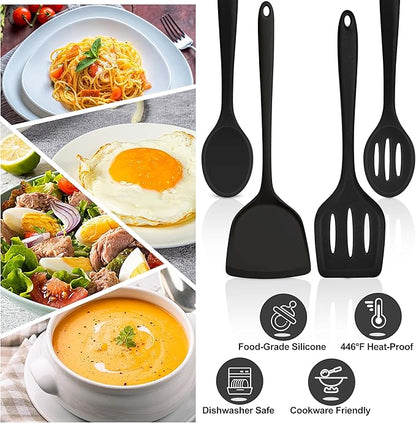 TeamFar Silicone Cooking Utensils, 4pcs Kitchen Utensils Set with Silicone Spatulas & Spoons, Heat-Resistant Solid & Slotted Cooking Spoons Turners for Non-stick Cookware, Dishwasher Safe, Black - Image 6