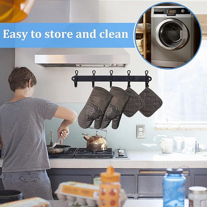 4 Pcs Oven Mitts and Pot Holders,500°F High Heat Resistant Kitchen Oven Mitts with Pot Holders,Long Oven Mitts with Recycled Cotton Infill and Silicone Non-Slip Surface for Baking and Cooking(Grey) - Image 5