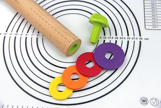 Adjustable Rolling Pin Rings with 4 Thickness Rings and Screws, Replaceable Baking Accessories for Stainless Steel or Wooden Rolling Pins, 1 Pack