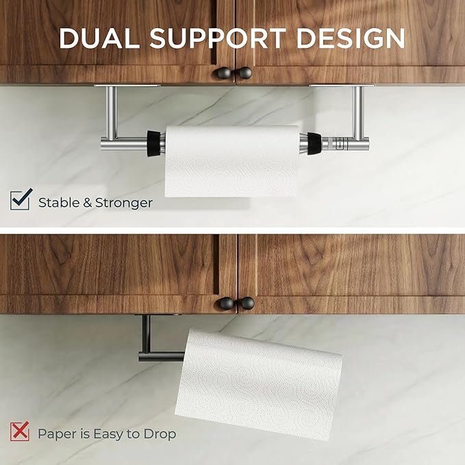FORIOUS Paper Towel Holder Under Cabinet, Single Hand Operable with Adjustable Damping for Easy Tear, Adhesive or Drill Wall Mount,304 Stainless Steel Commercial Paper Towel Holder for Kitchen, Silver - Image 4