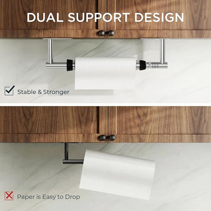 FORIOUS Paper Towel Holder Under Cabinet, Single Hand Operable with Adjustable Damping for Easy Tear, Adhesive or Drill Wall Mount,304 Stainless Steel Commercial Paper Towel Holder for Kitchen, Silver - Image 4