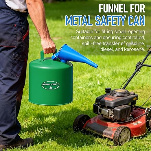 Plastic Funnel for Type I Metal Safety Cans, Compatible with Eagle F15FUN, Fits 1/2/5 Gallon Cans, 10" HDPE Funnel, Includes Diesel Only, Gasoline Only, Mixed Fuel Stickers(1 Pack,Blue)