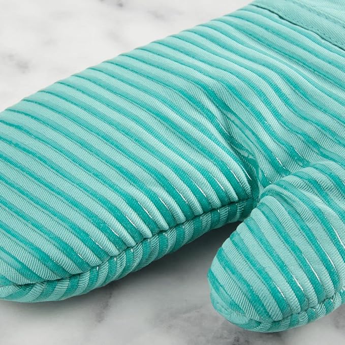 KITCHENAID Quilted Cotton Terry Cloth Oven Mitt, Pot Holder, Kitchen Towel 4-Pack Set, Heat Resistant, Silicone Grip, 16"x26", 7"x13" & 7"x10", Aqua Sky - Image 4