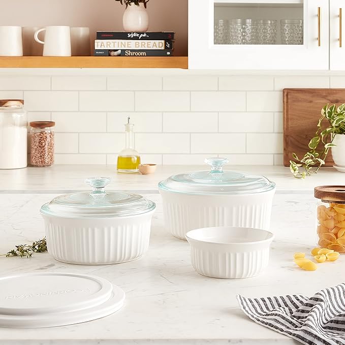CorningWare French White 7-Pc Ceramic Bakeware Set with Lids Chip and Crack Resistant Stoneware Baking Dish, Microwave, Dishwasher, Oven, Freezer and Fridge Safe - Image 7
