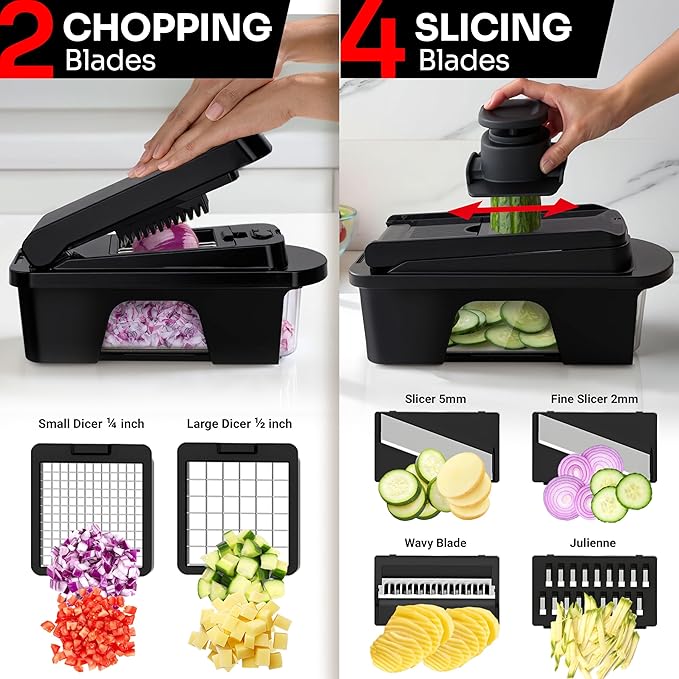 Mueller ULTIMATE 12 Blade Vegetable Chopper, Mandoline Slicer and Spiralizer, Dicer, Grater, Kitchen Essentials & Accessories, Black - Image 4