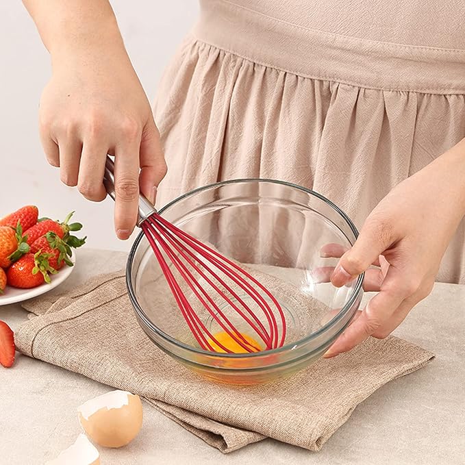 NileHome Whisk Commercial Stainless Steel wisk & Silicone Non-Stick Coated Small Whisk Set 8" 10" 12" Kitchen Wisk Wire Whisks for Cooking 3 Pack, Red - Image 7