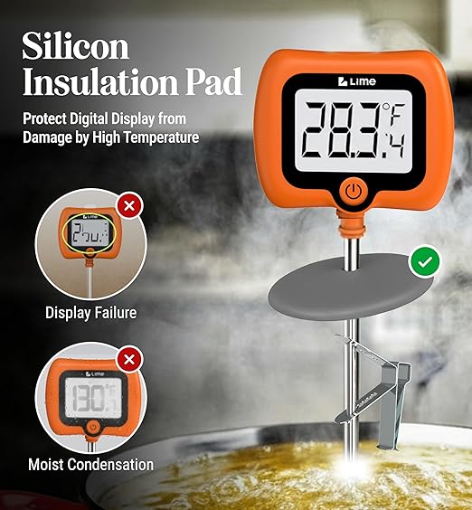Digital Candy Thermometer with Pot Clip, 10" Long Stainless Steel Probe, Instant Read Kitchen Thermometer for Cooking, Baking, and Candy Making - Image 2