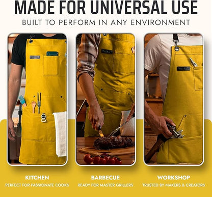 Asaya Chef and BBQ Apron with Bottle Opener and Hand Towel - 10oz Cotton Canvas, Stainless Steel Hardware - Cross Back Straps - Image 7