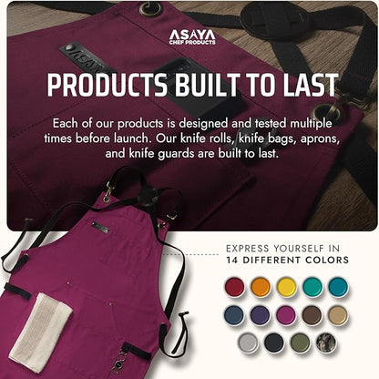 Asaya Chef and BBQ Apron with Bottle Opener and Hand Towel - 10oz Cotton Canvas, Stainless Steel Hardware - Cross Back Straps - Image 6