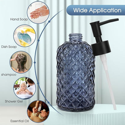 Topsky Gem Glass Soap Dispenser with Black Plastic Pump, 13oz Liquid Hand Soap Dispenser, Rustproof Pump for Kitchen & Bathroom, Great for Lotions, Essential Oil, Liquid Soaps-Grayish Blue - Image 6